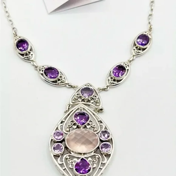 🌟NICKY BUTLER 925 Sterling Silver Rose Quartz Celtic Knot Necklace Brand… - Picture 8 of 12